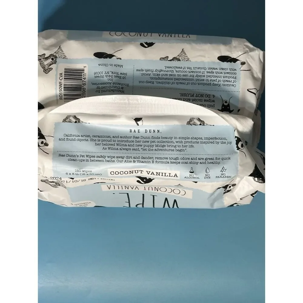 Rae Dunn 150 Pet Wipes Coconut Vanilla Scented Alcohol Free